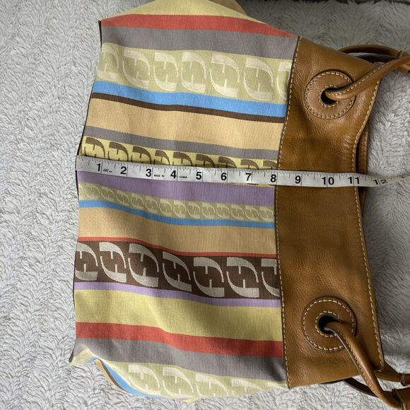 Fossil Logo Leather And Fabric Shoulder Tote Bag Purse Key‎ Multicolor Y2K - Picture 12 of 14